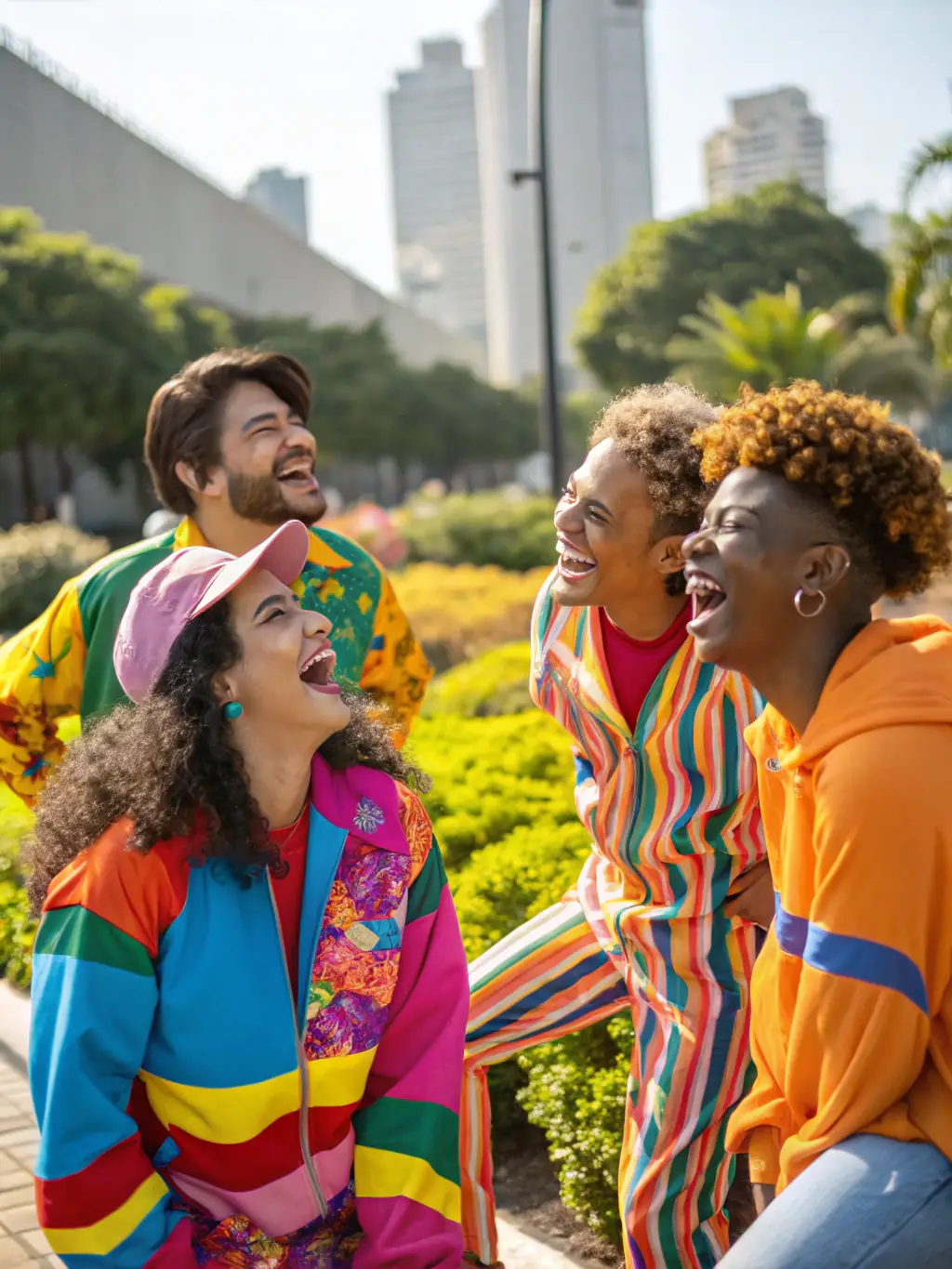 A group of performers in colorful costumes interacting with children during a community event, promoting ACC's engagement with the local community.